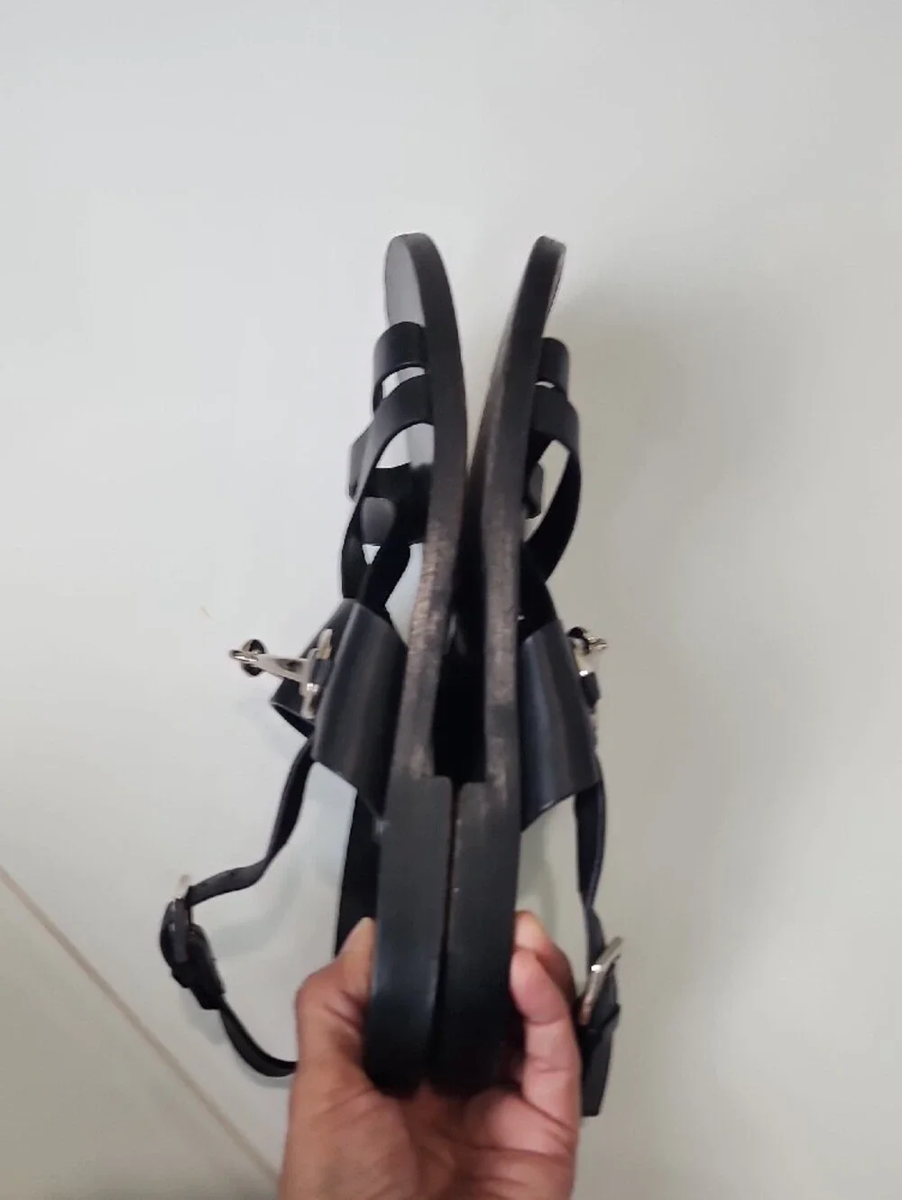 GUCCI Juliette Black Leather Horsebit Sandals